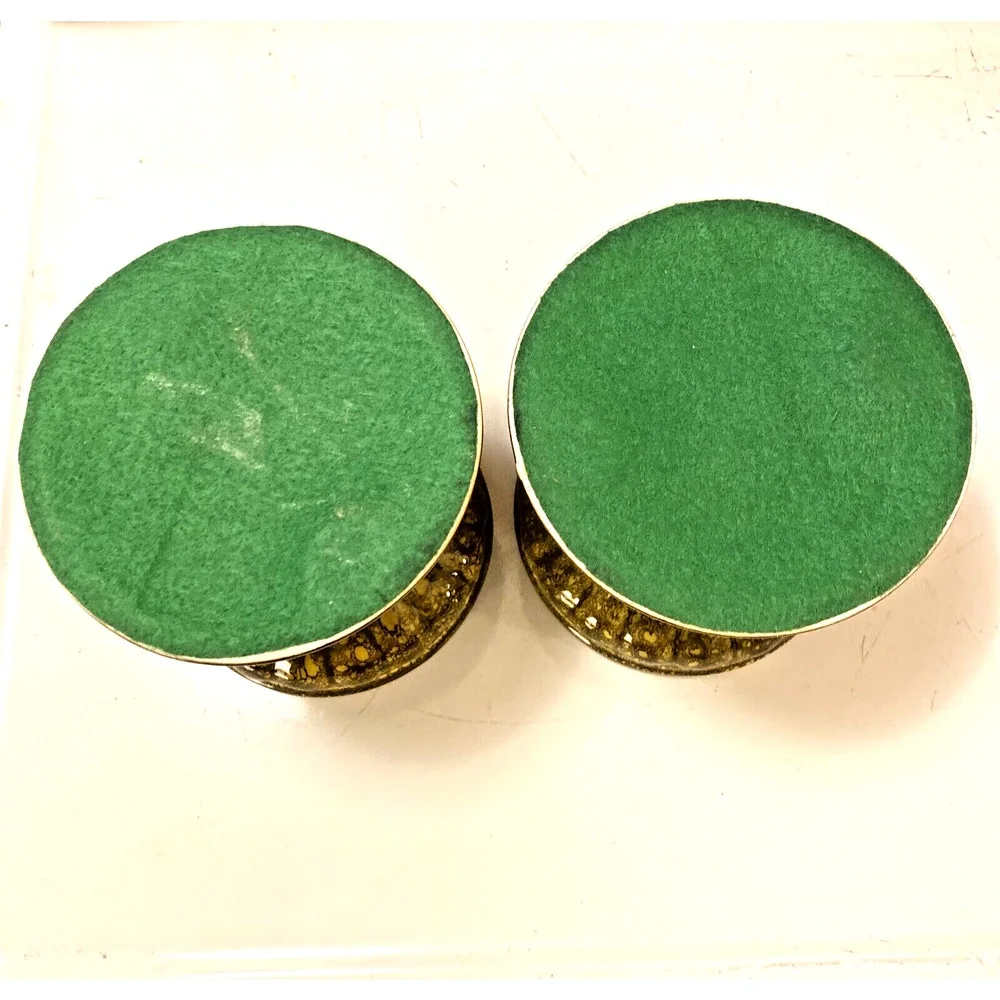 VTG Mid Century Candle Holder Pair Taper Pillar Pottery Ceramic Mottled Green